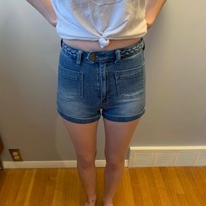 High waisted jean shorts with braid detail